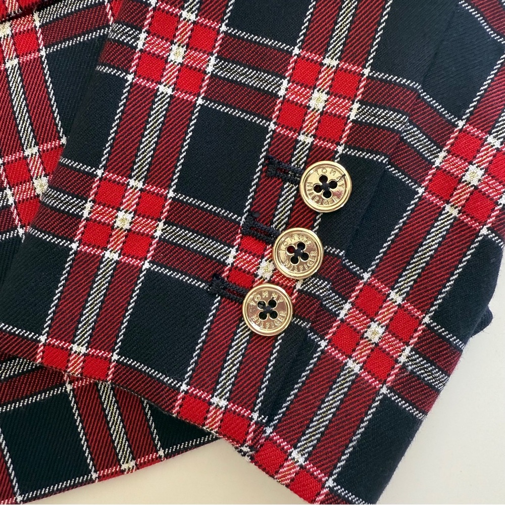 Tommy Hilfiger-Blazer-Plaid-Red-Navy-Preppy-Equestrian-Holiday-Gold-Size 6 - Picture 10 of 15